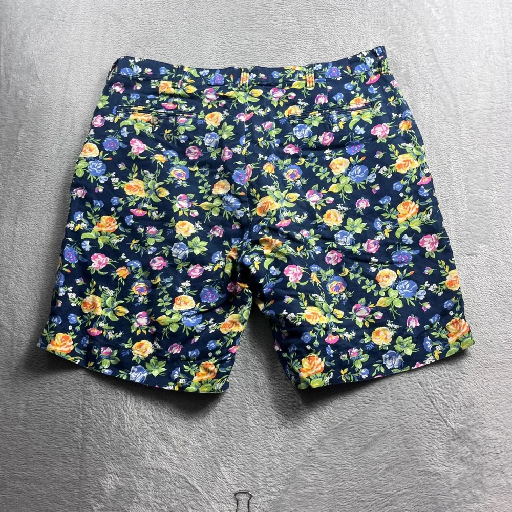Polo Ralph Lauren Mens Floral Linen Cotton Shorts Navy Blue Size 35 Flower Print